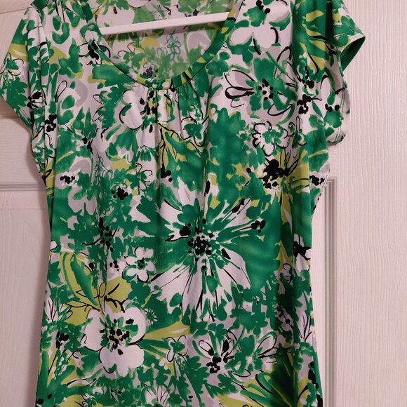 Worthington Womans Short Sleeve Top, Green Floral, Large - Picture 1 of 3